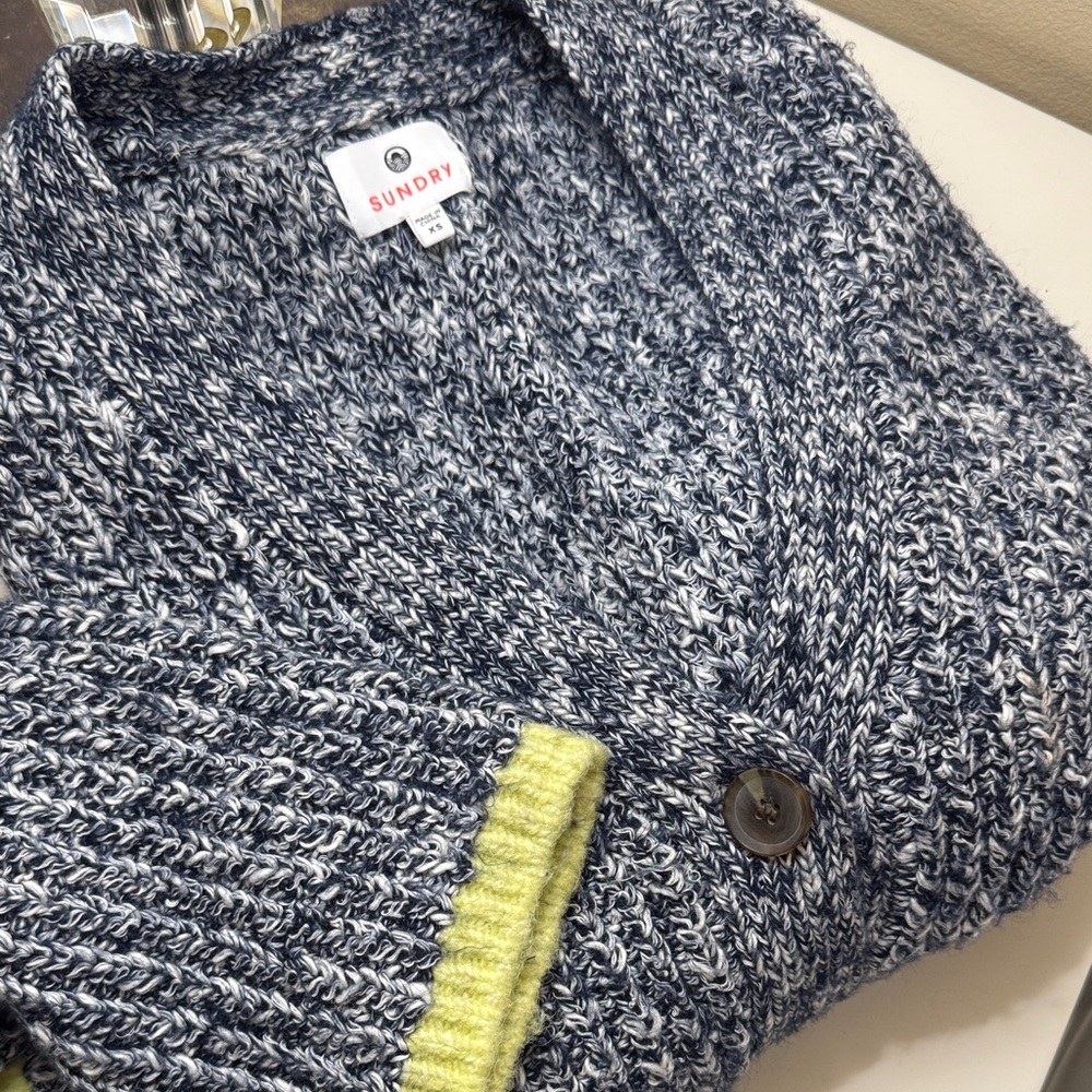 Sundry Blue and Lime Button-Up Cardigan